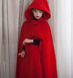 Winter Wool Women Coat Cloak Long Warm Hooded Woolen Coat Cape 07655 – SimpleLinenLife Cloak