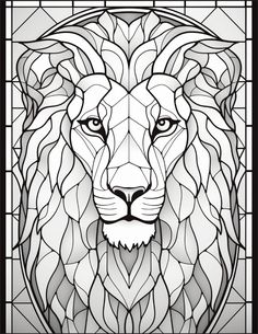 a stained glass window with a lion's head