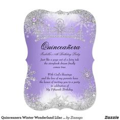 a purple and silver quinceena birthday party card with the words quinceena on it