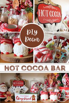 hot cocoa bar collage with christmas decorations