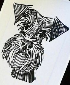 a black and white drawing of a dog with a hat on it's head