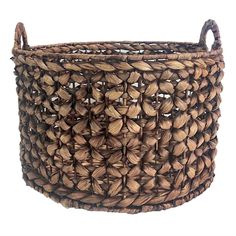 a woven basket is shown on a white background