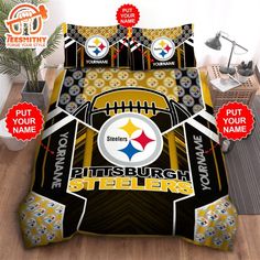 the pittsburgh steeles bedding set is on display