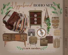 an image of a set of items in the style of bohoo furniture and decor