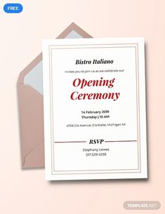 an open ceremony card is shown on top of a pink background with the words, opening ceremony