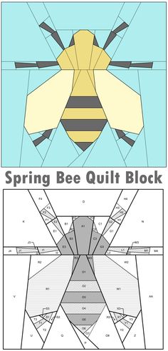 an image of a bee quilt block with the words spring bee quilt block on it