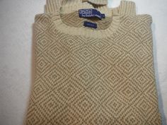 Vintage Ralph Lauren Polo Sweater, 100% silk knit, Size Large, crew neck, colors brown & beige geometric designs, never worn, original tag on sweater.  Very beautiful sweater. Measurements Shoulder to shoulder 24in Across Chest 24in Sleeves 26 Length 28in Ralph Lauren Vintage, Mens Pullover, Silk Knit, Vintage Ralph Lauren, Colors Brown, Beautiful Sweater, Polo Sweater, Pullover Men, Brown Beige