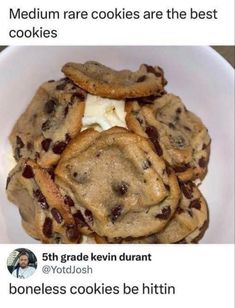 a white bowl filled with cookies and butter