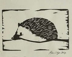 a black and white drawing of a hedgehog in a square with the words k522 artwork works on it