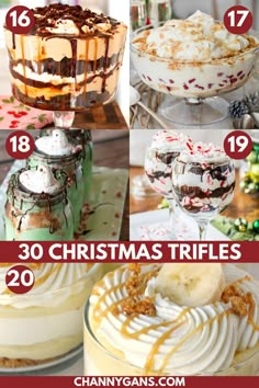 christmas trifles and desserts with text overlay that reads, 30 christmas trifles