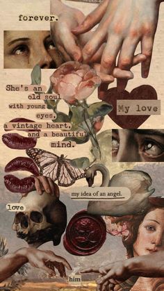 a collage of different images with words and pictures on the bottom, including two hands touching each other