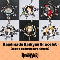 an advertisement for the handmade haikyu bracelet more designs available