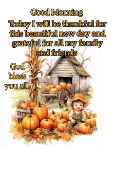 a happy thanksgiving card with an image of a little boy and pumpkins