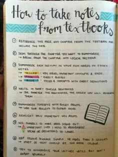 an open notebook with writing on it and the words how to take notes from textbooks