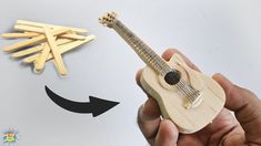 Guitar Craft, Ice Cream Stick Craft, Popsicle Stick Crafts House, Small Guitar, Guitar Making, Music Project, Mini Guitar