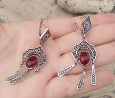 Armenian jewelry. Garnet gemstone. Dangle Earrings long. Taraz armenian women. Gifts for lady. Boho red jewelry. Jewelry bohemian. SILVER 925 Ethnic.  FREE shipping Worldwide (tracked)Ring: Please message me you ring`s sizeWeight: 7 gramsEarrings:Weight approx. 12 gramsLength: from the highest part of earrings till the bottom about 5 cm=2 inchShipping time:Europe 3 weeks.USA and other countries 3 weeksI don`t accept returns and  exchanges.Request a cancellation within: 1 hour of purchase.FREE sh Armenian Women, Aztec Jewelry, Earrings Long Silver, Armenian Jewelry, Jewellery Women, Garnet Ring Silver, Long Silver Earrings, Red Jewelry, Women Gifts