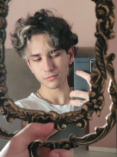 Hair Bleach Ideas Men, Bleach Hair Ideas Men, White Hair Stripe, Blonde Streak In Front Of Hair Men, Bleached Sideburns Hair, Split Dye Men, Frosted Tips Hair Men Curly, White Highlights Men, Bleached Strands Of Hair