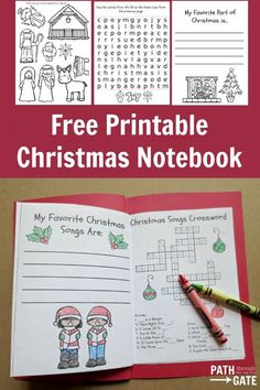 a christmas themed printable christmas notebook with the words,'free printable christmas notebook '