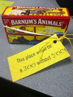 a box of barnum's animals and a sign that says, this place was the zoo without you