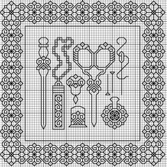 a black and white cross stitch pattern with an ornate border