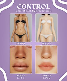 four pictures of different types of lip fillers and the words control on each side