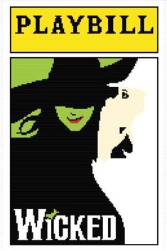 a cross stitch pattern with the words, playbill and a witch's face