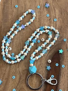 Handmade, Personalized, Beaded Lanyard for Teachers and School Staff / Wooden Beads, Clay Beads, and Star Beads / Different Color Options - Etsy Beaded Lanyards Diy, Lanyards Diy, Lanyard Ideas, Diy Lanyard, Beads Clay, Star Beads, Lanyard Necklace, Beaded Lanyard, Teacher Lanyard