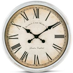 PRICES MAY VARY. 20 Inch Extra Large wall clock. Measures: 2.5" deep. Clock rests directly against the wall for a seamless look. Exquisite, stylish and chic rustic accent piece Beautiful timepiece - features a beige parchemnt-like textured face complemented with a distressed white frame. Glass case. Black metal hands and large roman numerals can be seen from any angle. Makes a great housewarming or wedding gift! Handcrafted - durable construction. Perfect for country farmhouse, vintage, traditio Large Wall Clock Decor, Extra Large Wall Clock, Decorative Wall Clock, White Rims, Cat Bed Furniture, Dog Furniture, Large Wall Clock, Rustic White, Dining Room Kitchen