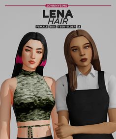 two females are standing next to each other in front of a gray background with the words lena hair on it