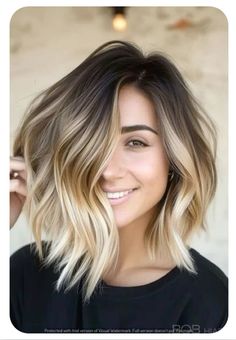 Ombre Long Bob Brunette, Smudged Blonde Hair, Long Bob With Balayage Brunettes, Ombré Short Bob, Light Brown Ombre Hair Short, Cool Tone Blonde Balayage Dark Roots, Balayage Bob Brunette Caramel, Brown To Blonde Balayage Short, Ombre Bob Brunette