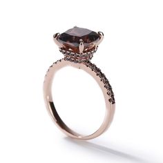 Rose Gold Cushion Cut Chocolate Stone Engagement Ring Brown Stone Rings, Chocolate Diamond Ring Engagement, Chocolate Rings, Black Skull Ring, Chocolate Diamond Ring, Gothic Engagement Ring, Chocolate Diamond, Couples Ring, Ring Inspo