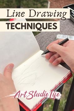 someone is drawing on a piece of paper with the words line drawing techniques above it