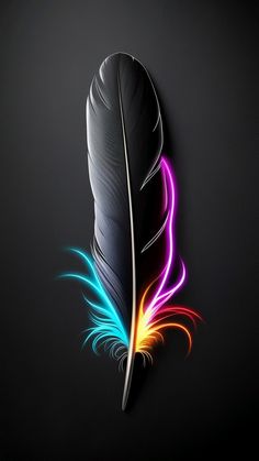 a colorful feather on a black background