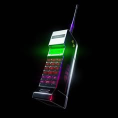 a cell phone that is lit up with green and red lights on it's side