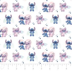 a white background with pink and blue cartoon animals