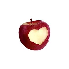 an apple with a heart cut out of it's side on a white background