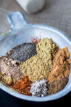 various spices in a bowl on a table