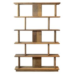 a wooden shelf with four shelves on each side