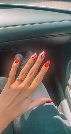 Red Tip Nails, Cute Red Nails, Hoco Nails, Red And White Nails, Red Gel Nails, Kutek Disney, Red Acrylic Nails, Nails Nude, Nails Homecoming