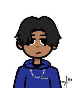 a drawing of a person wearing a blue hoodie with chains on it's neck