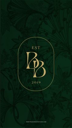 the front cover of an elegant green and gold brochure with floral designs on it