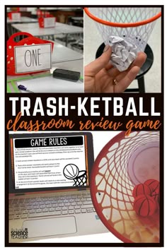 trash - ket ball classroom review game with instructions for using it to teach kids how to play basketball