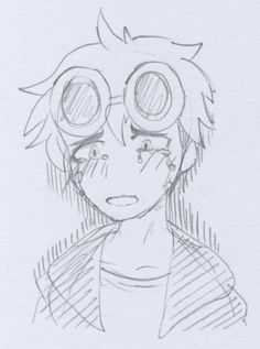 a drawing of a boy with goggles on his head and glasses over his eyes