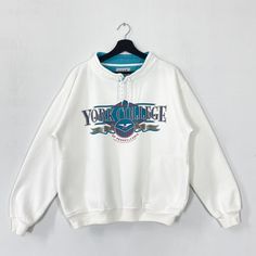 Vintage 90s York College Sweatshirt York College Crewneck York College Pennsylvania Sweater Pullover York College Spartans Print Logo Small 𝐁𝐫𝐚𝐧𝐝 :- York College 𝐒𝐢𝐳𝐞 𝐓𝐚𝐠 :- Small Manual Measurement :- 𝐖𝐈𝐃𝐓𝐇 (armpit to armpit) :- 22 inches / 56cm 𝐋𝐄𝐍𝐆𝐓𝐇 (shoulder to end of garment) :- 25 inches / 64cm 𝐂𝐨𝐧𝐝𝐢𝐭𝐢𝐨𝐧 :- Good Condition 8/10.                      - Minor Defect Stain Refer Picture. - Colors Might Be Different Due To Lighting. - All items are VINTAGE which show some signs of wear and tear FEDEX EXPRESS = 3-6 business day arrived College Merch Ideas, College Merch, College Crewneck, Merch Ideas, College Sweatshirt, Sweater Pullover, Print Logo, Size Tag, Festival Season