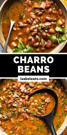 two pictures of beans and carrots in a bowl