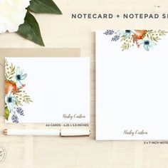 two stationery cards with flowers on them