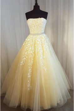 Light Yellow Gown, Light Yellow Prom Dress, Yellow Ball Gown, Light Yellow Dress, Yellow Prom Dress, Yellow Prom, Strapless Prom Dress, Tulle Homecoming Dress, Prom Dresses Yellow