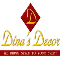 the logo for dina's decor we bring style to your event