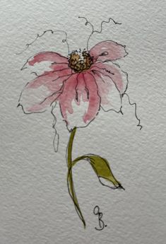 a drawing of a pink flower on white paper