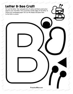 the letter b is for bee craft with black and white letters, including an image of a